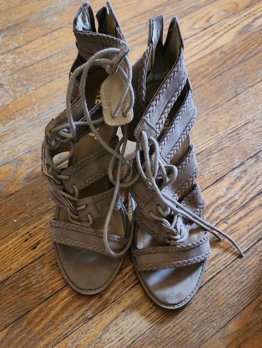 Report Taupe Braided Lace-Up High Heel Sandals